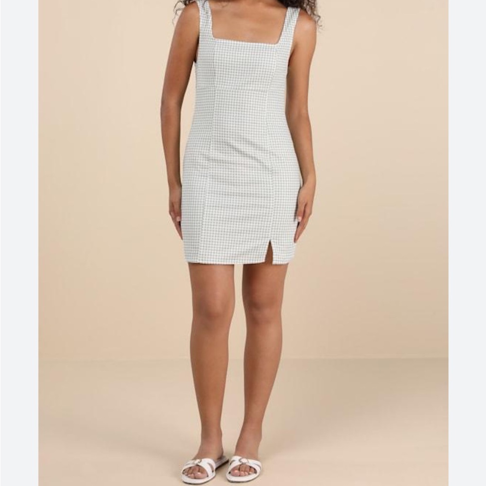 Lulu's Happy Chance gingham square neck Mini Dress